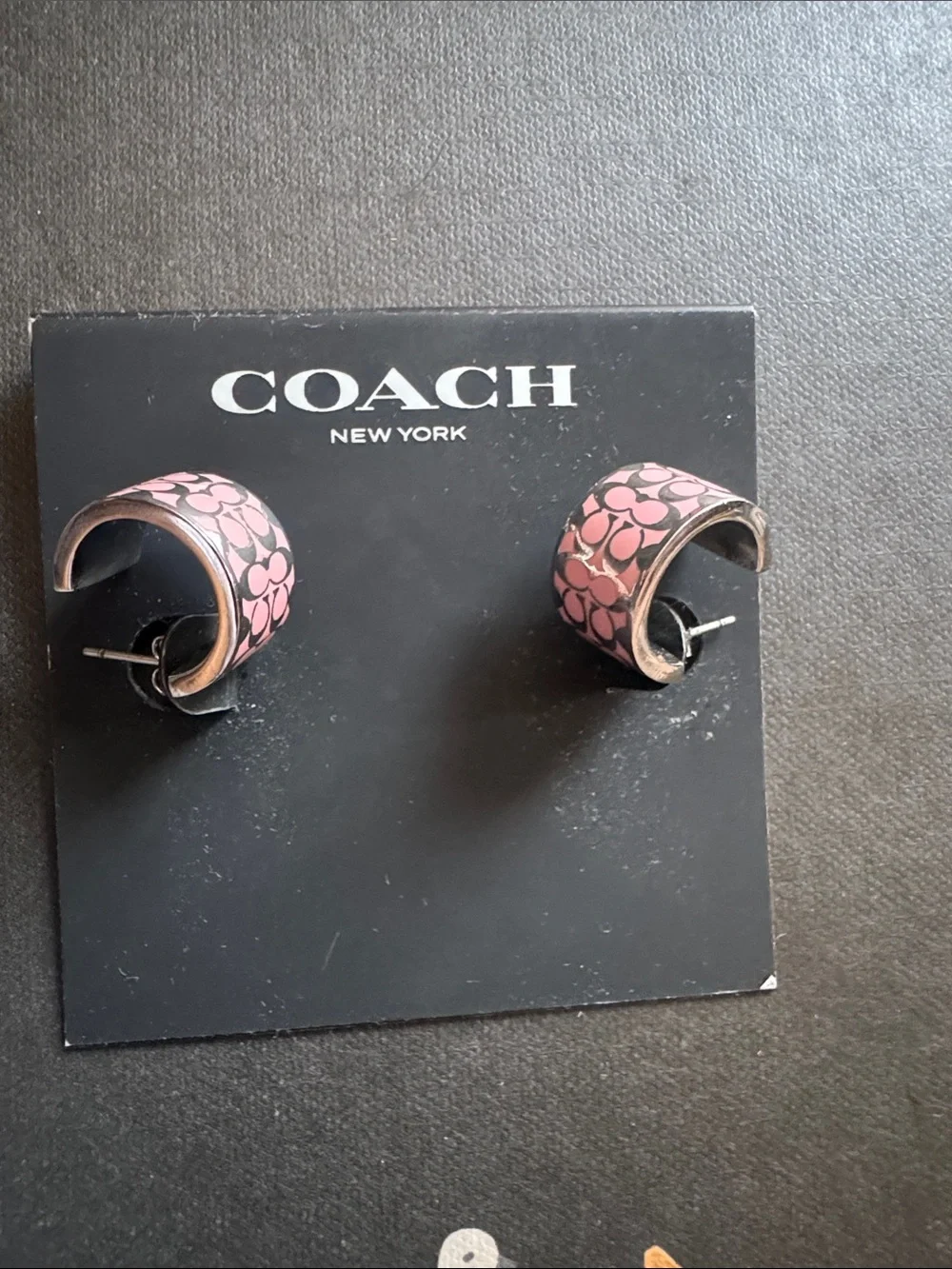 COACH Pink Signature Hoop Earrings with Silver-Tone Trim - Picture 3 of 3